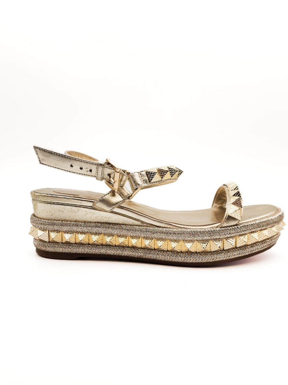 Christian Louboutin Pyraclou Gold Leather Studded Platform Sandals EU 36